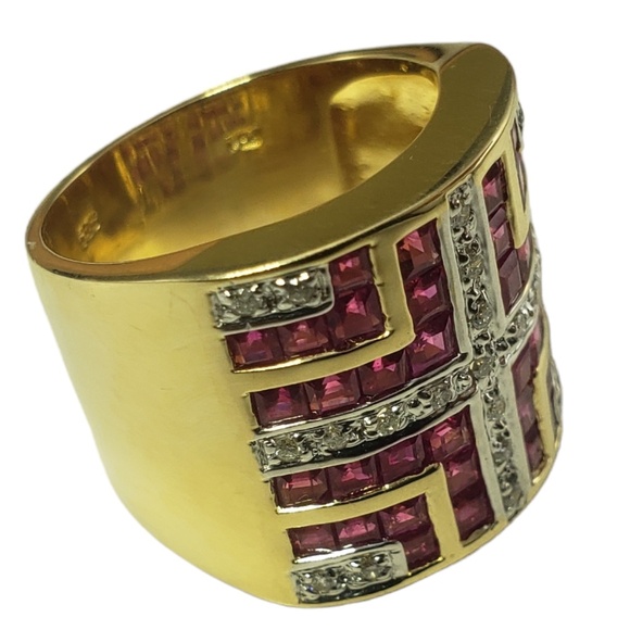 14K Yellow Gold Lab Created Pink Sapphires and Diamond Ring Size 7.25 #16167 - Picture 4 of 9